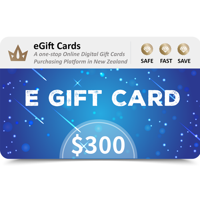 eGift Cards $300 NZD E Gift Card Discount (Email Delivery) 3 eGift Cards 300 NZD E Gift Card Email Delivery