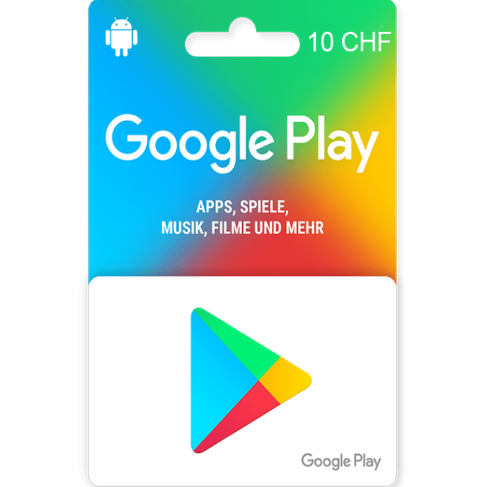 Google Play Fr.10 CHF (CH) Digital Gift Cards (Email Delivery) 1 Google Play Fr.10 CHF (CH) Digital Gift Cards (Email Delivery)